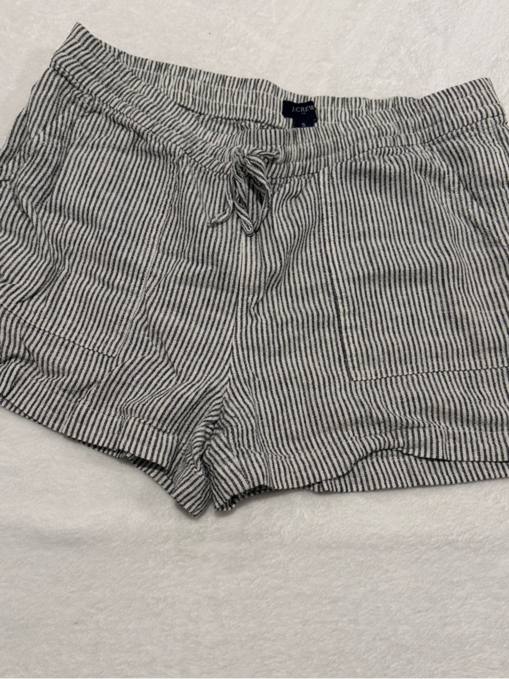J. Crew Black and White Striped High-Waist Drawstring Shorts
